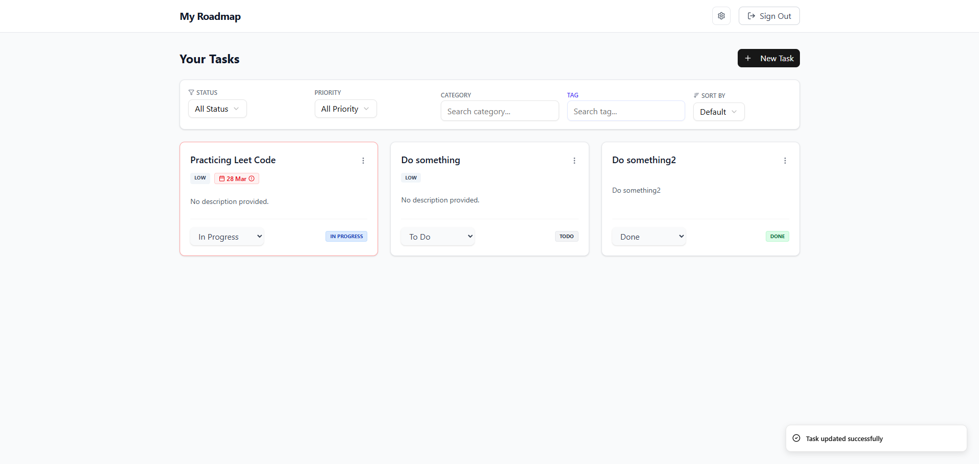 Task Dashboard Screen