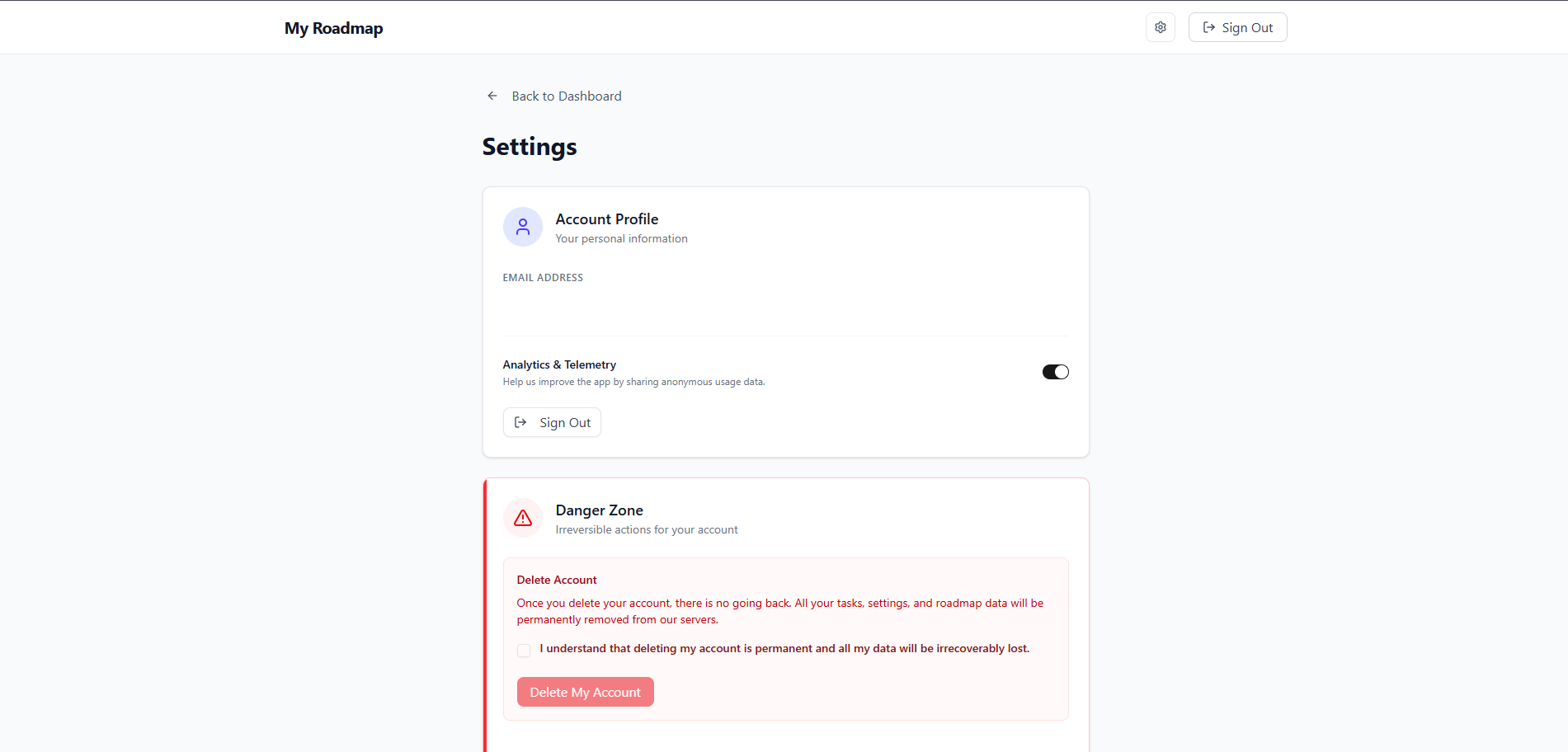 Account Settings Screen