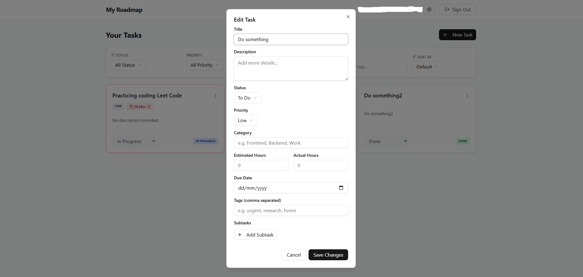 Task Creation & Editing Modal
